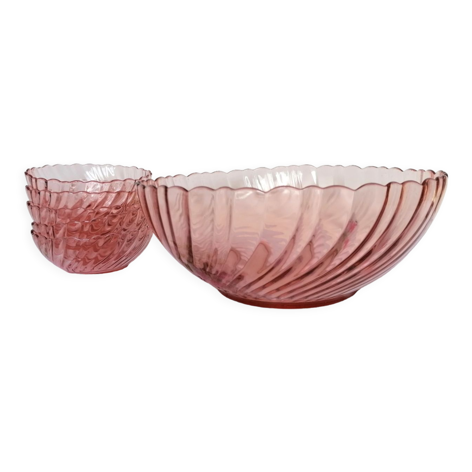 Rosaline service 5 cups and pink glass salad bowl