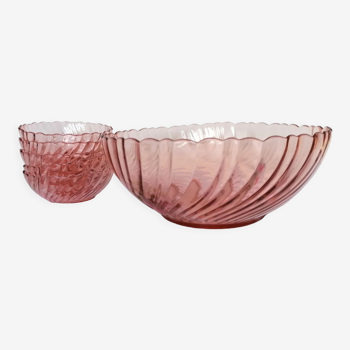 Rosaline service 5 cups and pink glass salad bowl