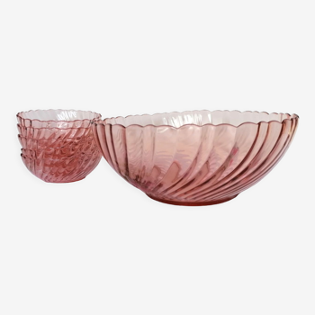 Service rosaline 5 coupelles et saladier verre rose