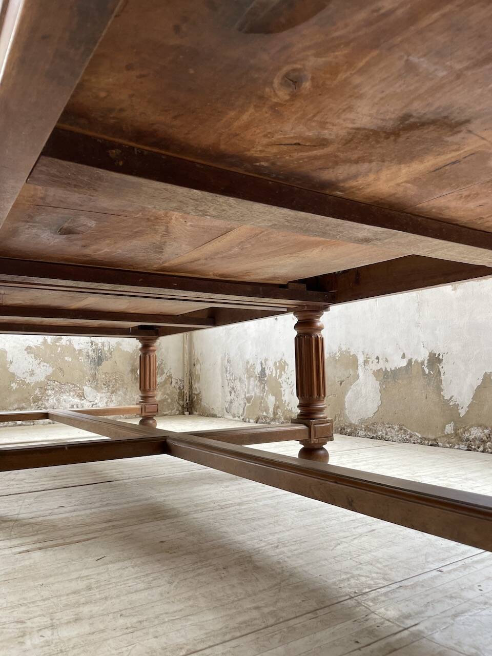 Solid walnut farmhouse castle table 1900 XXL