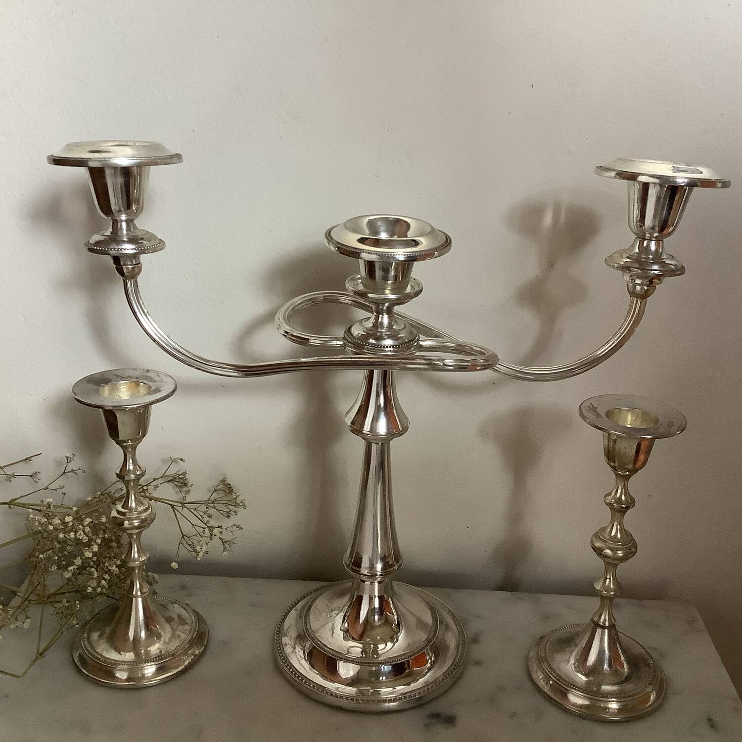 Candelabres en métal argenté - Ensemble de 3 pièces élégantes