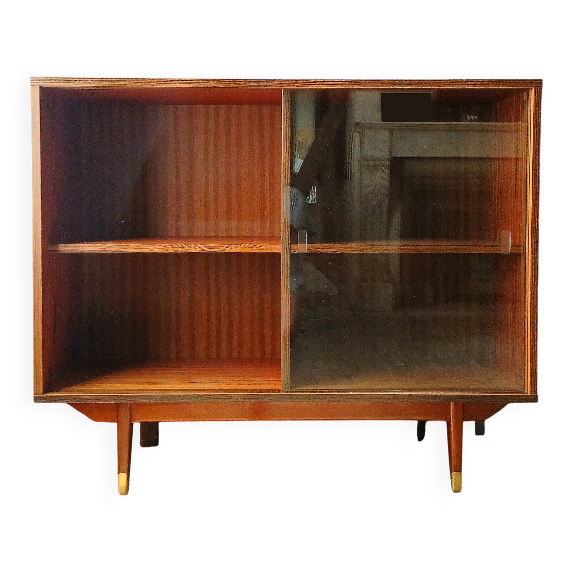 Enfilade wall vitrine in veneered teak from the 1960s.