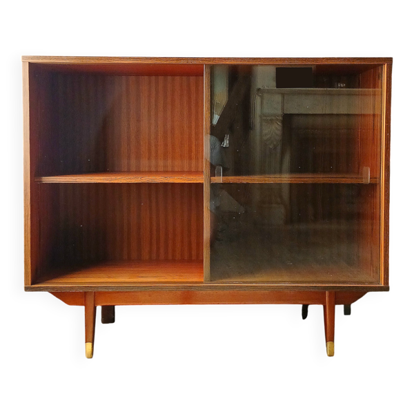 Enfilade Vitrine murale en placage de teck veiné 1960