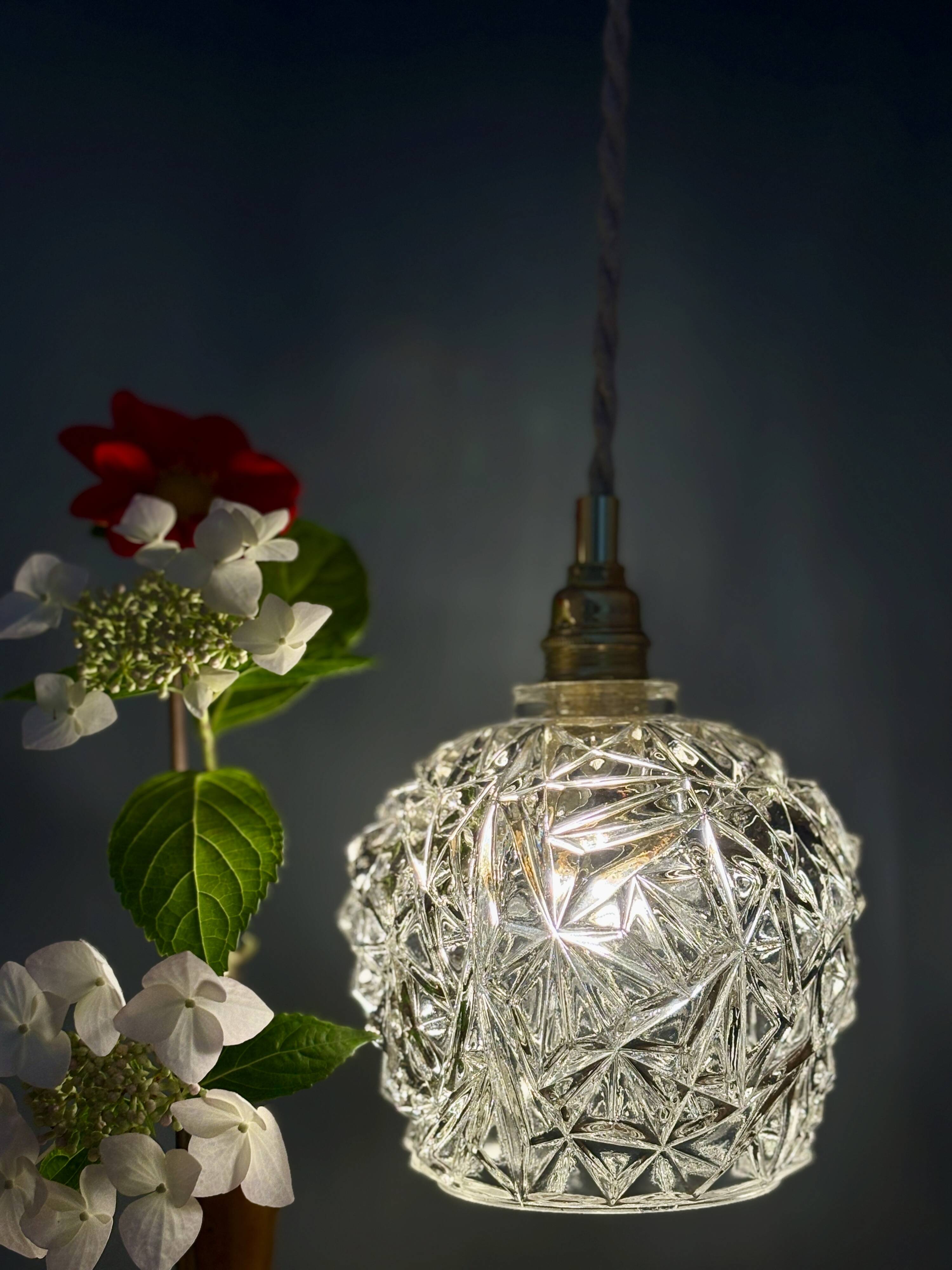 Vintage moulded glass suspension globe