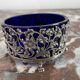 Vintage, salt shaker, saleron, metal, silver 830, indigo blue glass, eagle decoration, flowers, hallmark