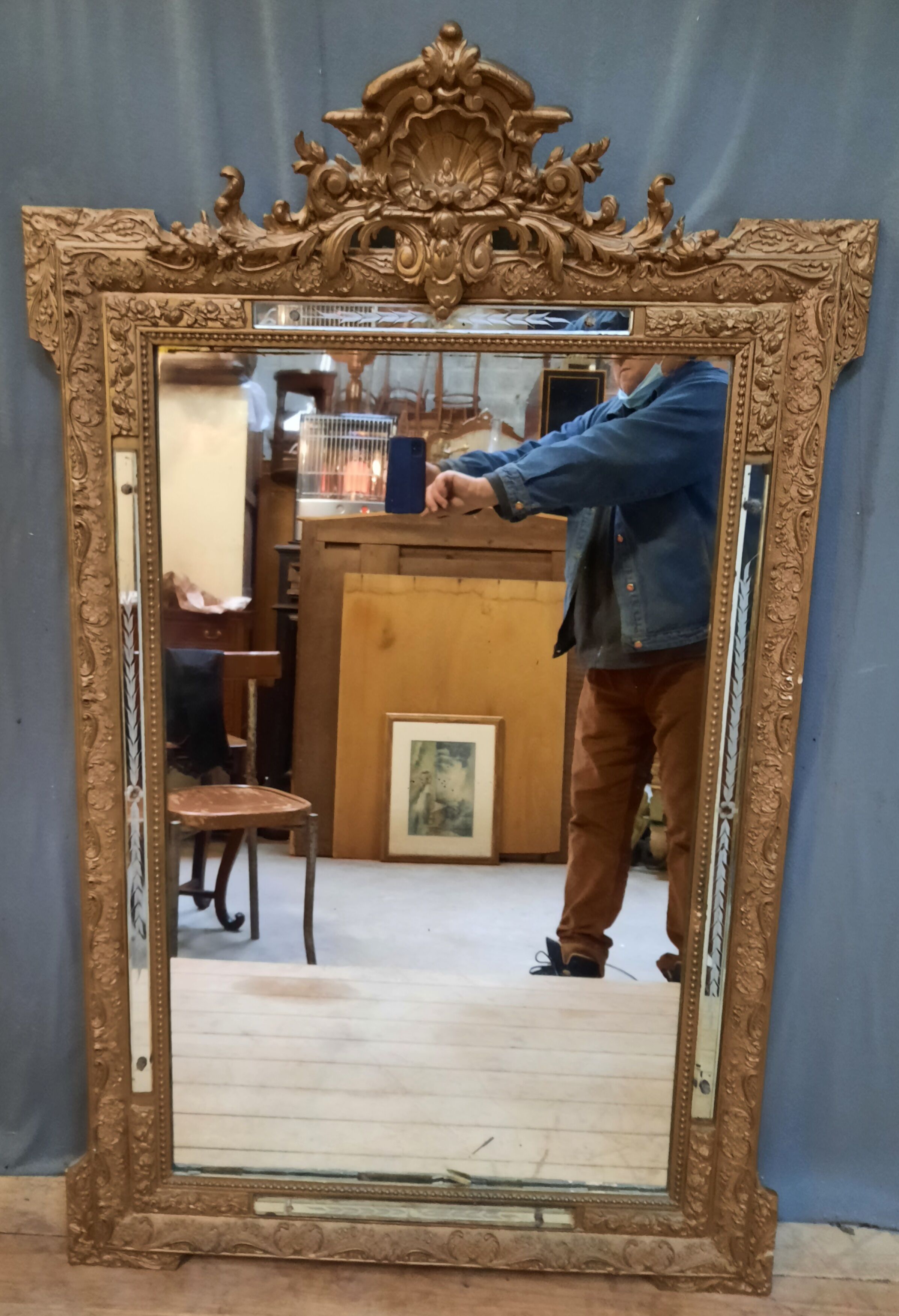 Mirroir doré de cheminnee style Louis XVI
