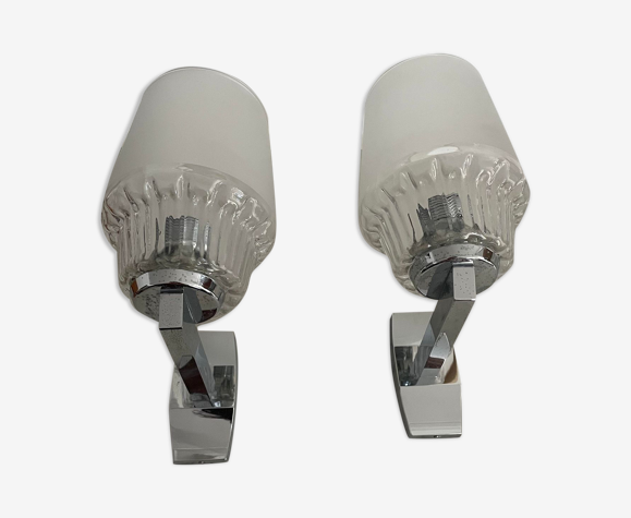 Paire d'appliques vintage, chrome et verre, France 1960