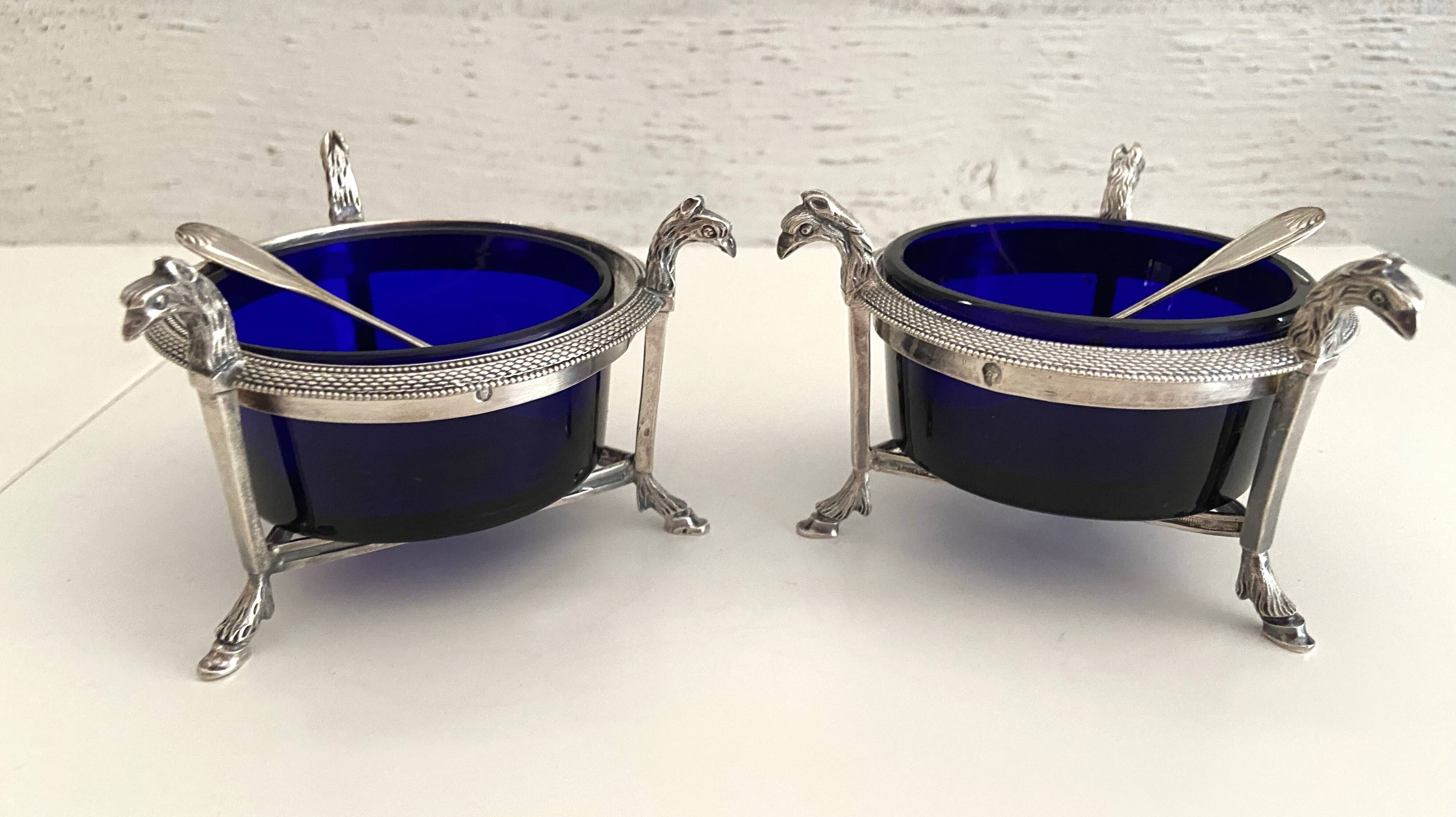 Salières en argent massif (950°/°°°) poinçon 1er coq, époque Empire Consulat