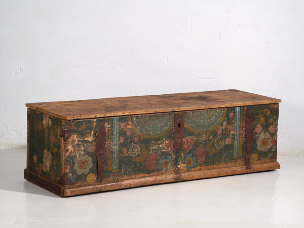 Antique hand-painted trunk with floral motifs (year 1869) #98