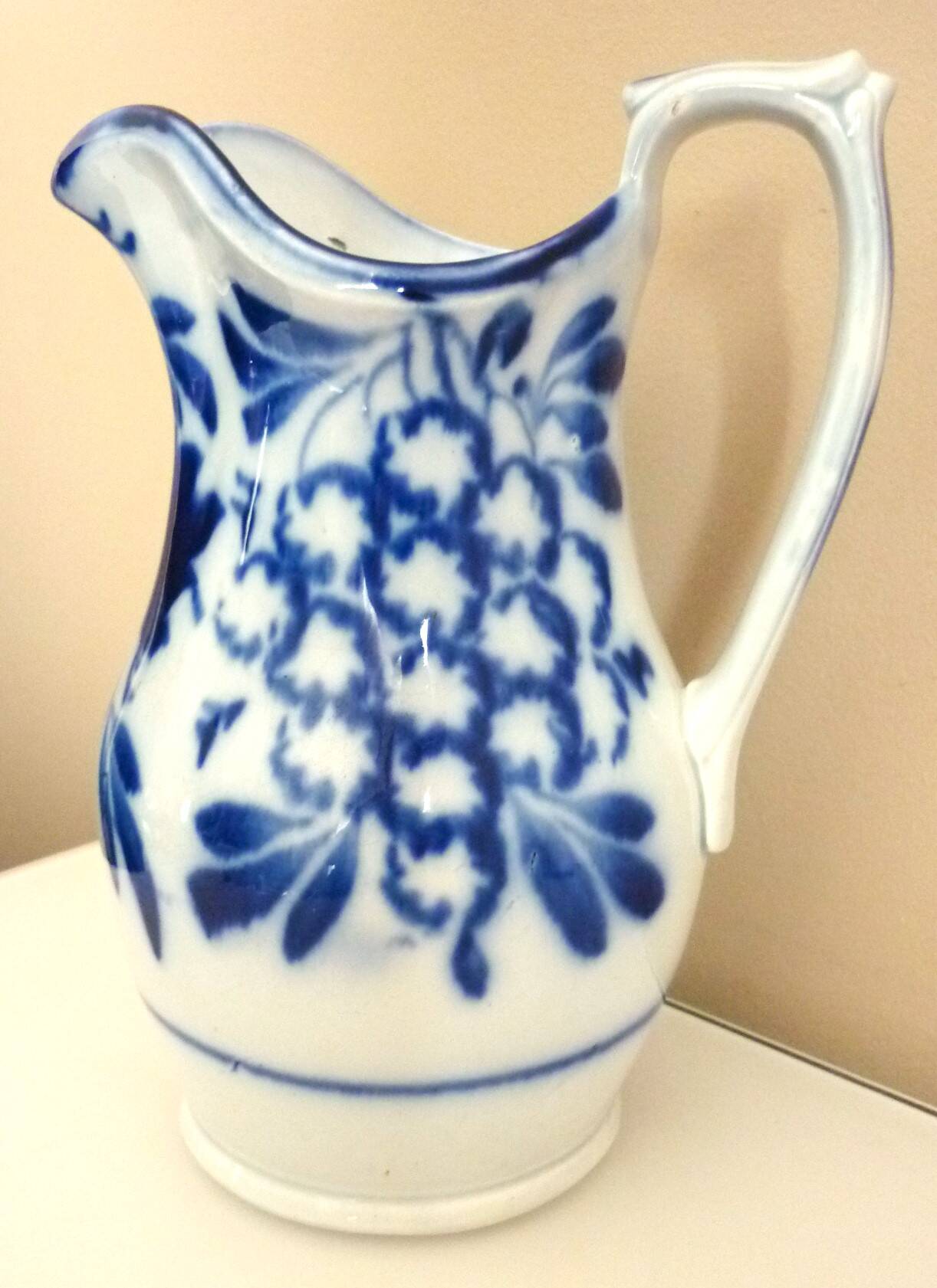 Carafe, antique jug, porcelain with stylised cobalt blue decorations, Art Deco.
