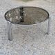Coffee table design of the 70s smoked glass base chrome Diameter 84cm