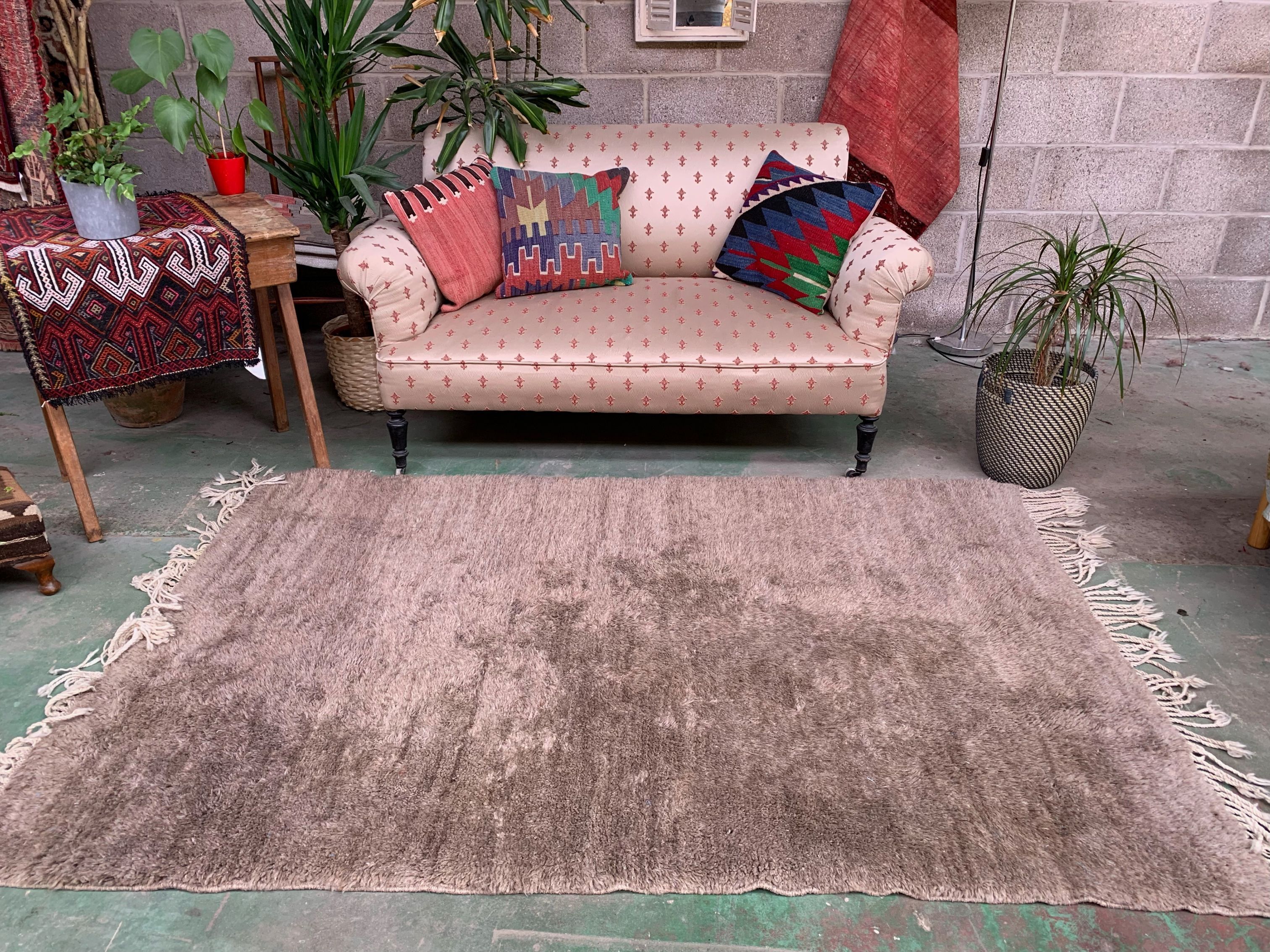 Vintage turkish camel hair rug 200x133 cm turkish carpet beige, medium