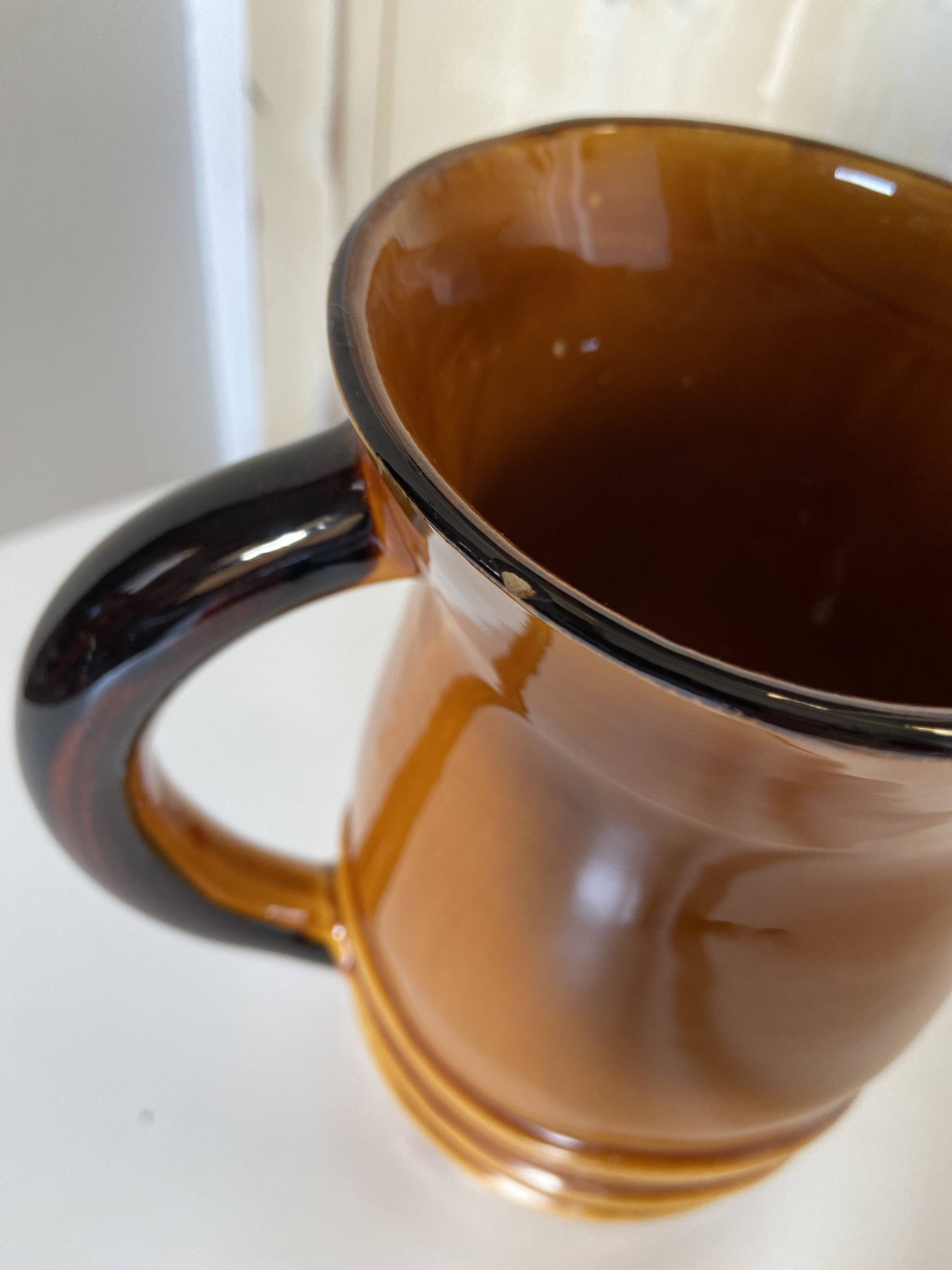 Vintage pitcher carafe Water pot, jug, enamelled ceramic PL France corrugated