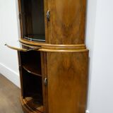 Art deco half moon cocktail bar cabinet in walnut