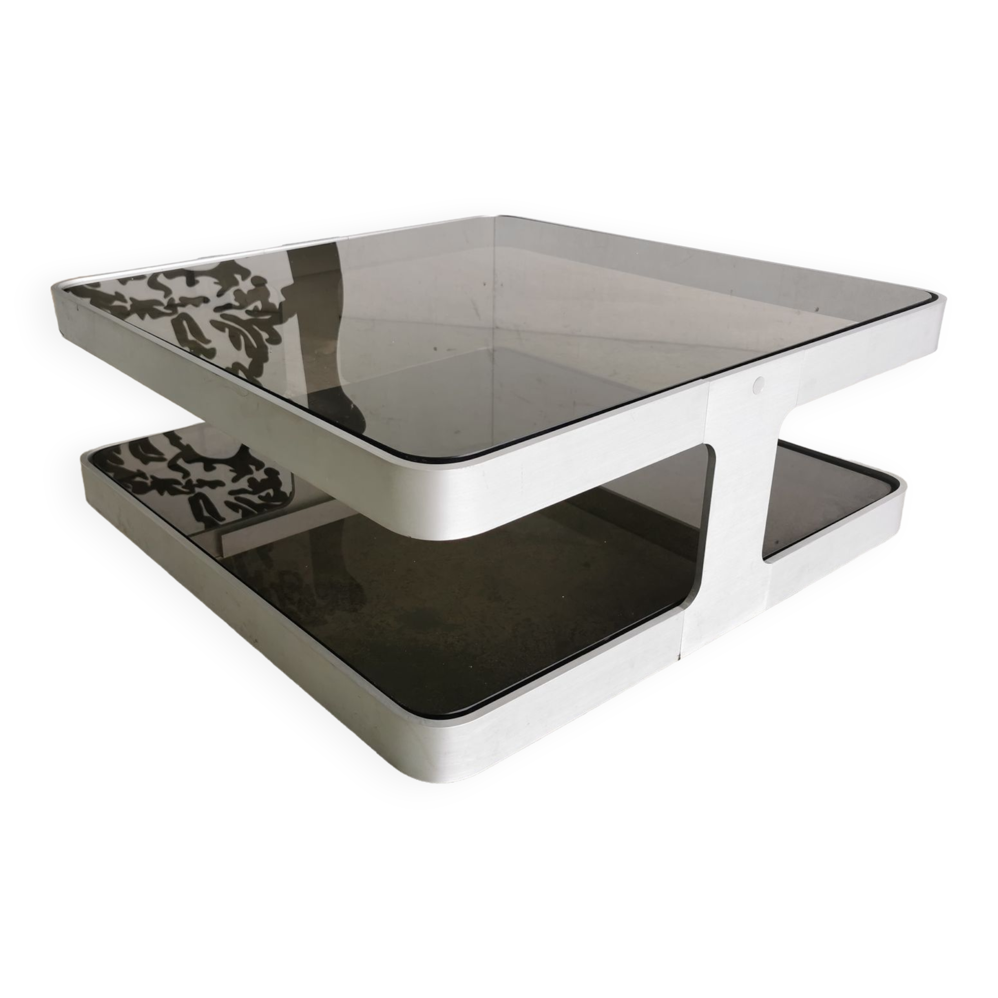 Vintage coffee table design 1970's brushed aluminum