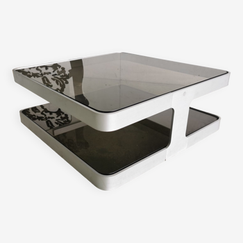 Vintage coffee table design 1970's brushed aluminum
