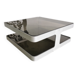 Vintage coffee table design 1970's brushed aluminum