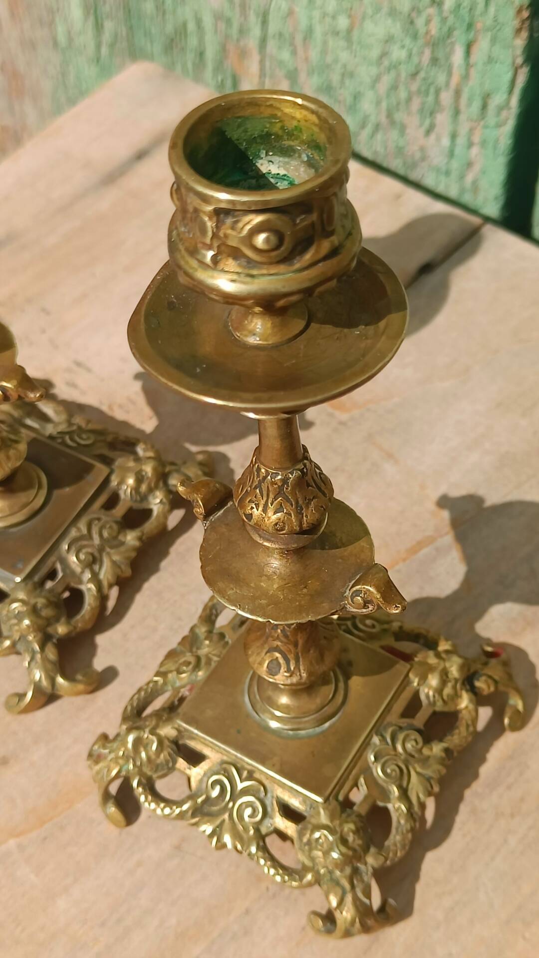 Pair of antique brass candlesticks – Napoleon III style