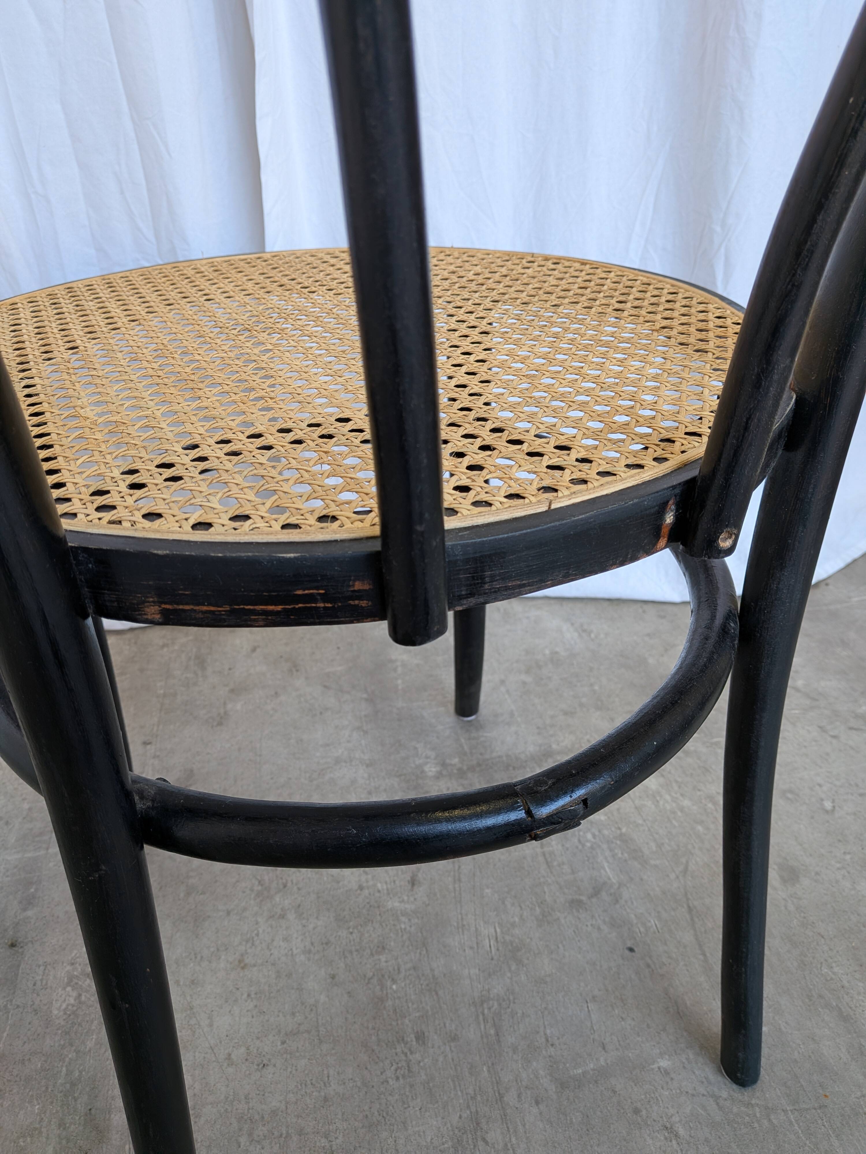 Vintage Thonet Style Dining Chair: Black Bentwood Cane Seat