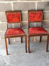 1890/1930 Pair of red velvet chairs / beech