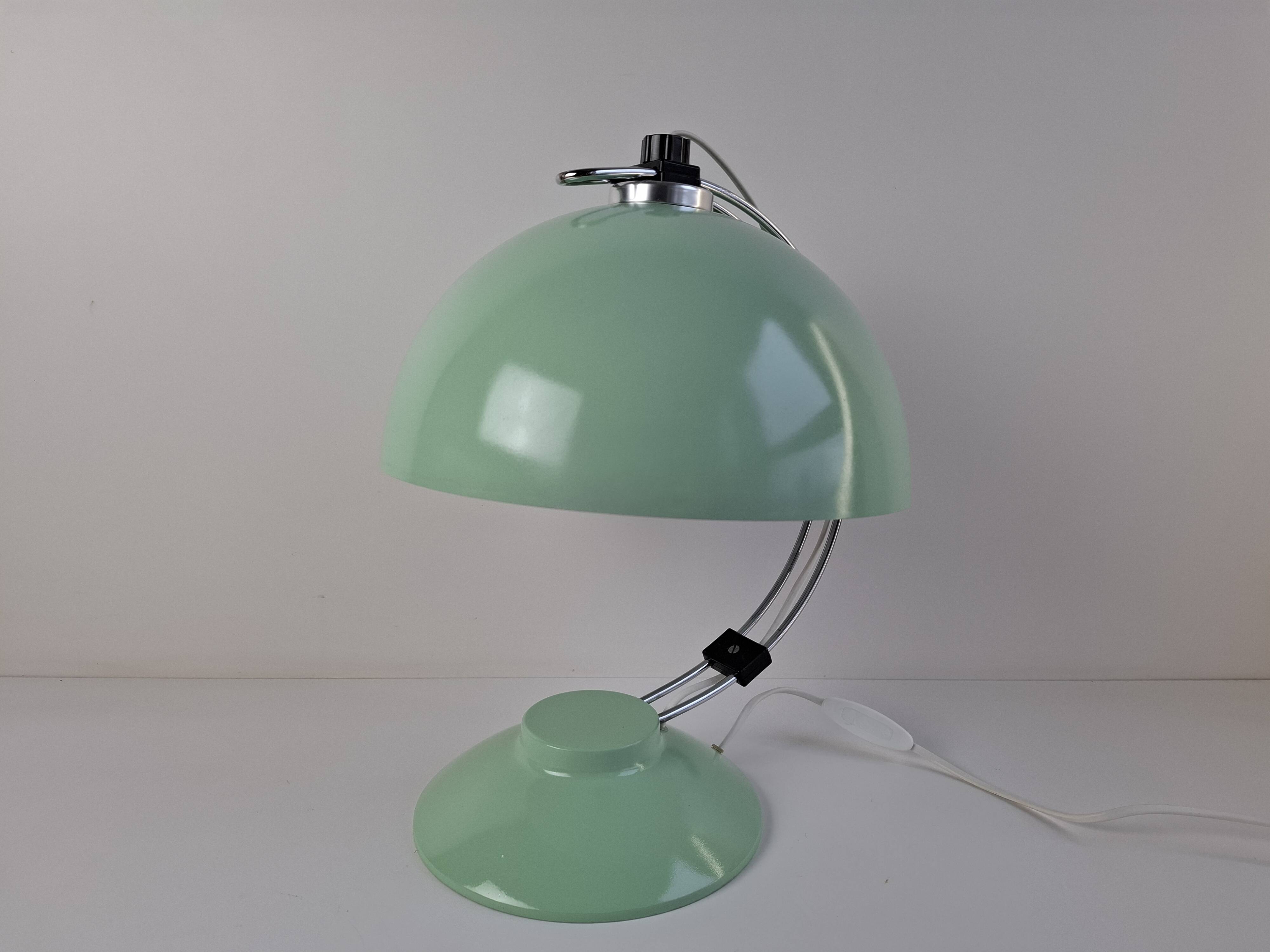 Mid-Century Mint Green Czech Desk Lamp with Chrome and Adjustable Shade