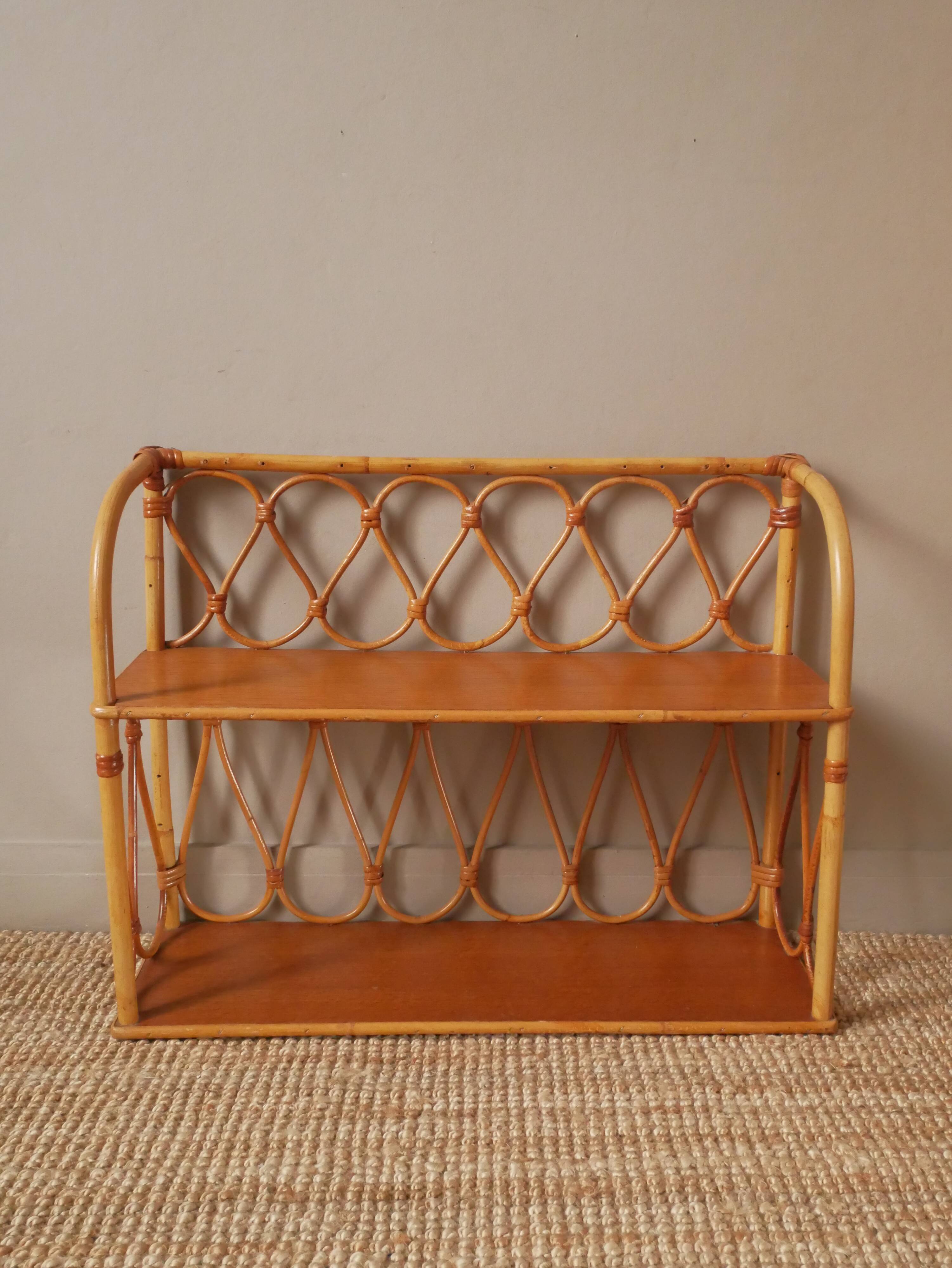 Vintage bamboo wicker rattan shelf unit with Scandinavian country style design for children