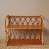 Vintage bamboo wicker rattan shelf unit with Scandinavian country style design for children