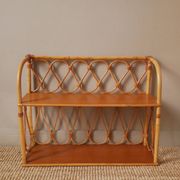 Vintage bamboo wicker rattan shelf unit with Scandinavian country style design for children