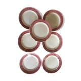 Seven old flat plates in bistro style
