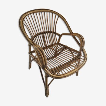 Fauteuil corbeille rotin et bambou