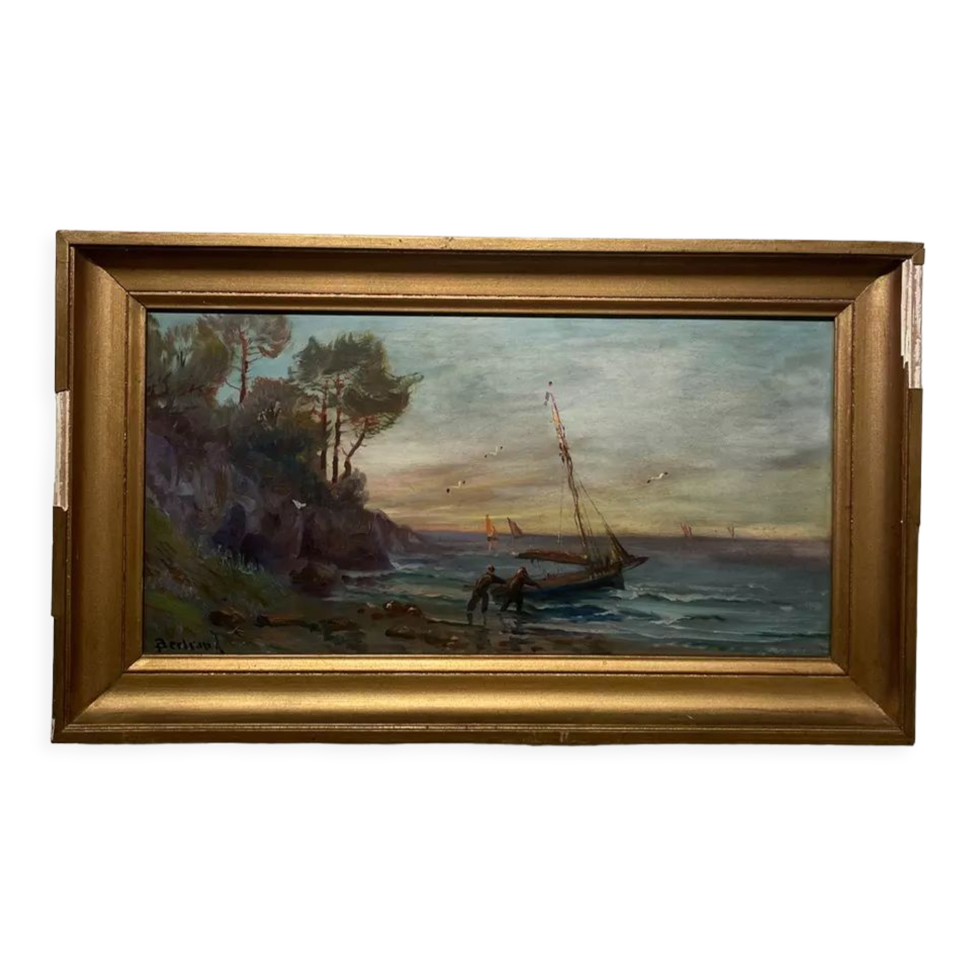 Old painting, Marine, signed, XX century