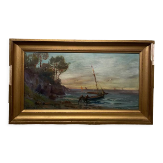 Old painting, Marine, signed, XX century