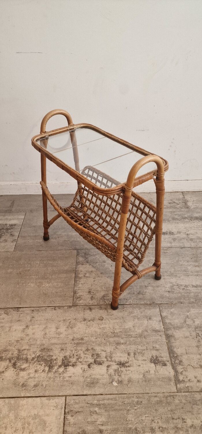 Porte-revues en rotin, bambou, France 1975