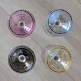 Set of 4 Hand Engraved "Harlequin" Colored Crystal Wine Glasses 1960