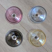 Série de 4 Verres à Vin en Cristal de Couleur  "Harlequin" Gravés Main 1960