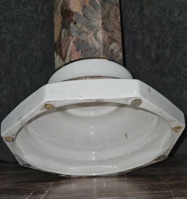 Colonne / Sellette vintage en porcelaine décor floral – H 79 cm