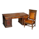Bureau partenaire antique russe en bois dur restauré et fauteuil en cuir