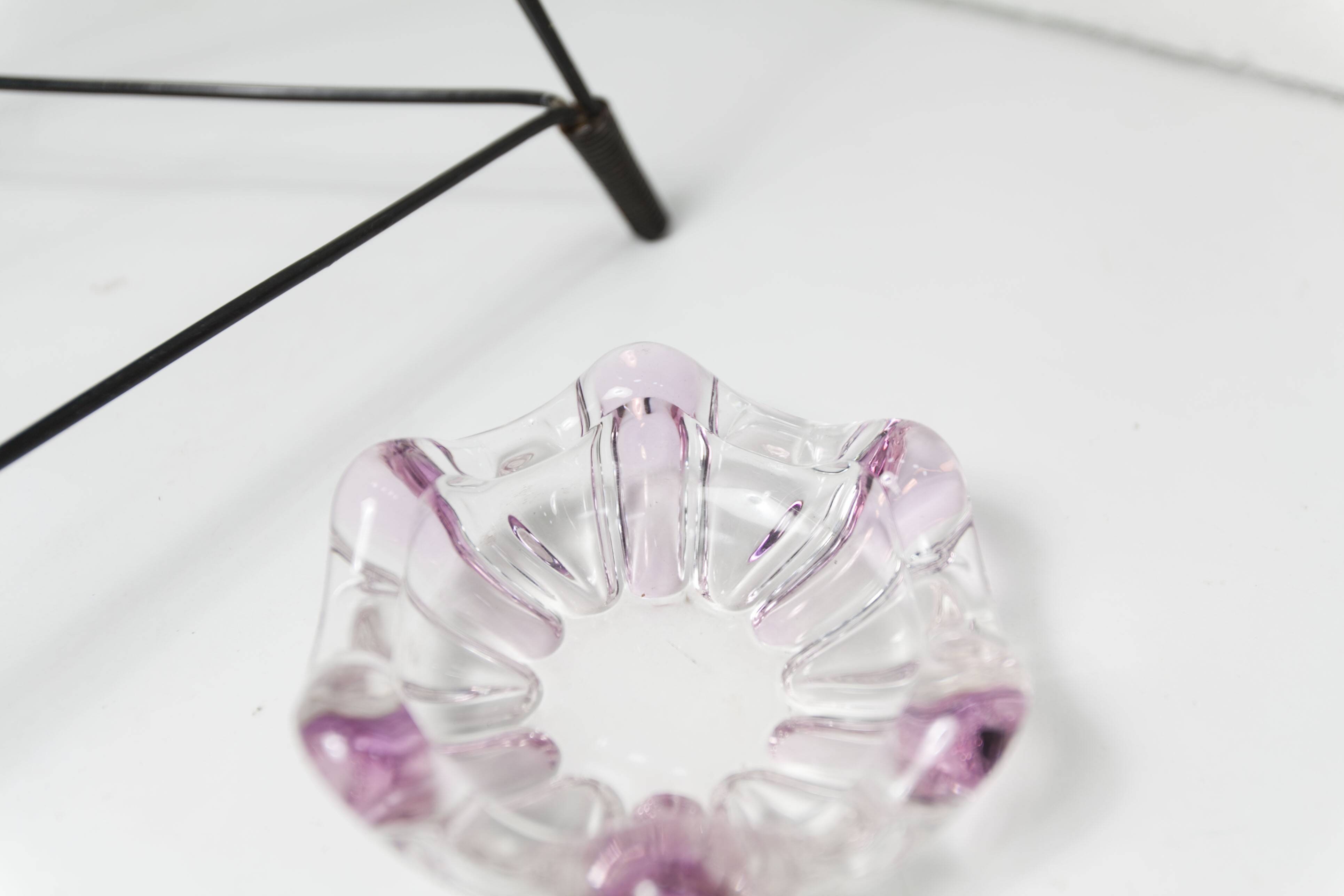 Black colored glass ashtray on foot, 1970