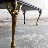 Vintage Dark Green Marble Coffee Table with Gilded Metal Ornate Legs, Mid-Century
