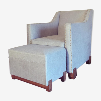 Art Deco chair with otoman