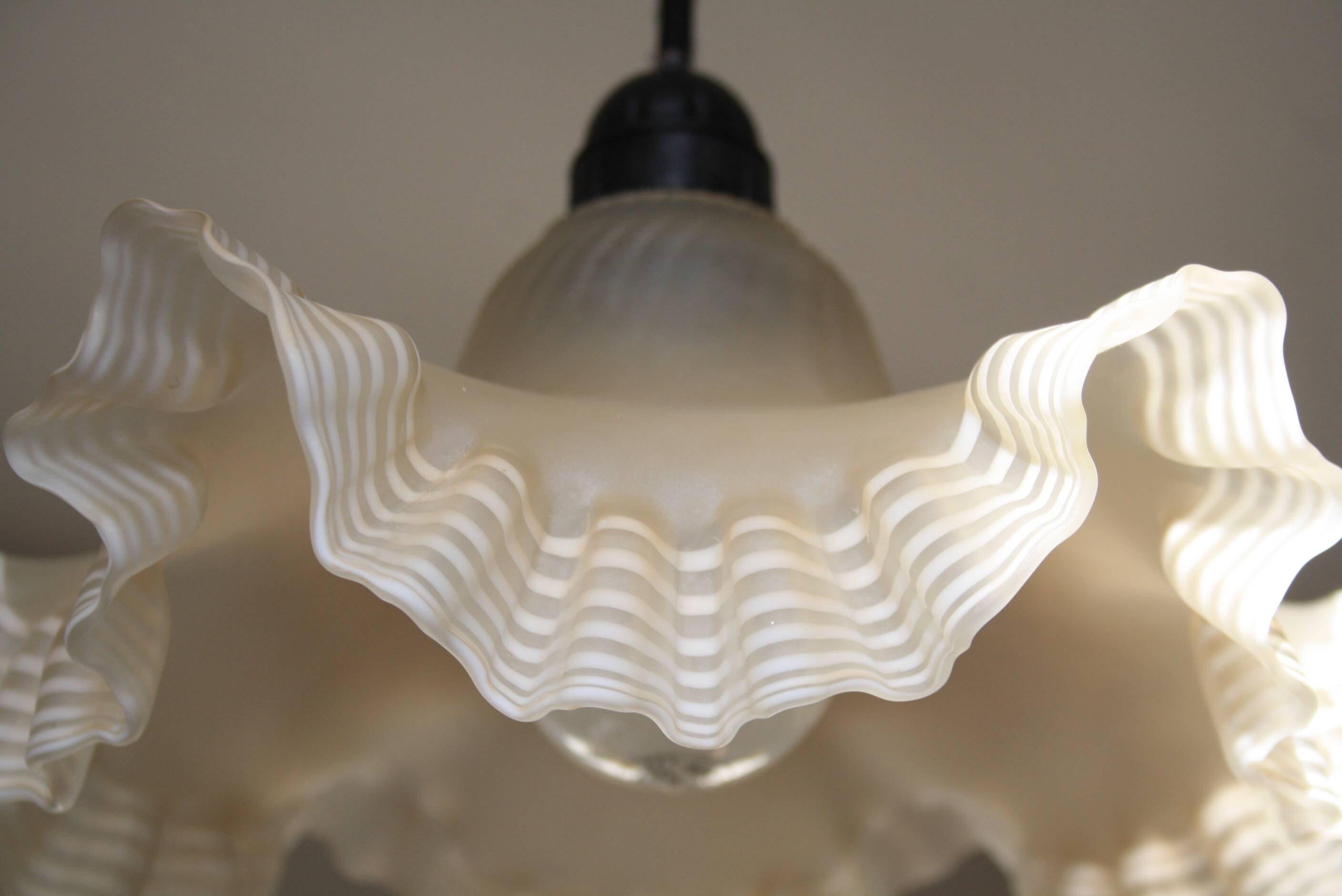 Beige glass pendant light with ruffles