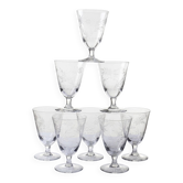 8 engraved crystal wine glasses with a floral design, Bohemia, early 20th century.