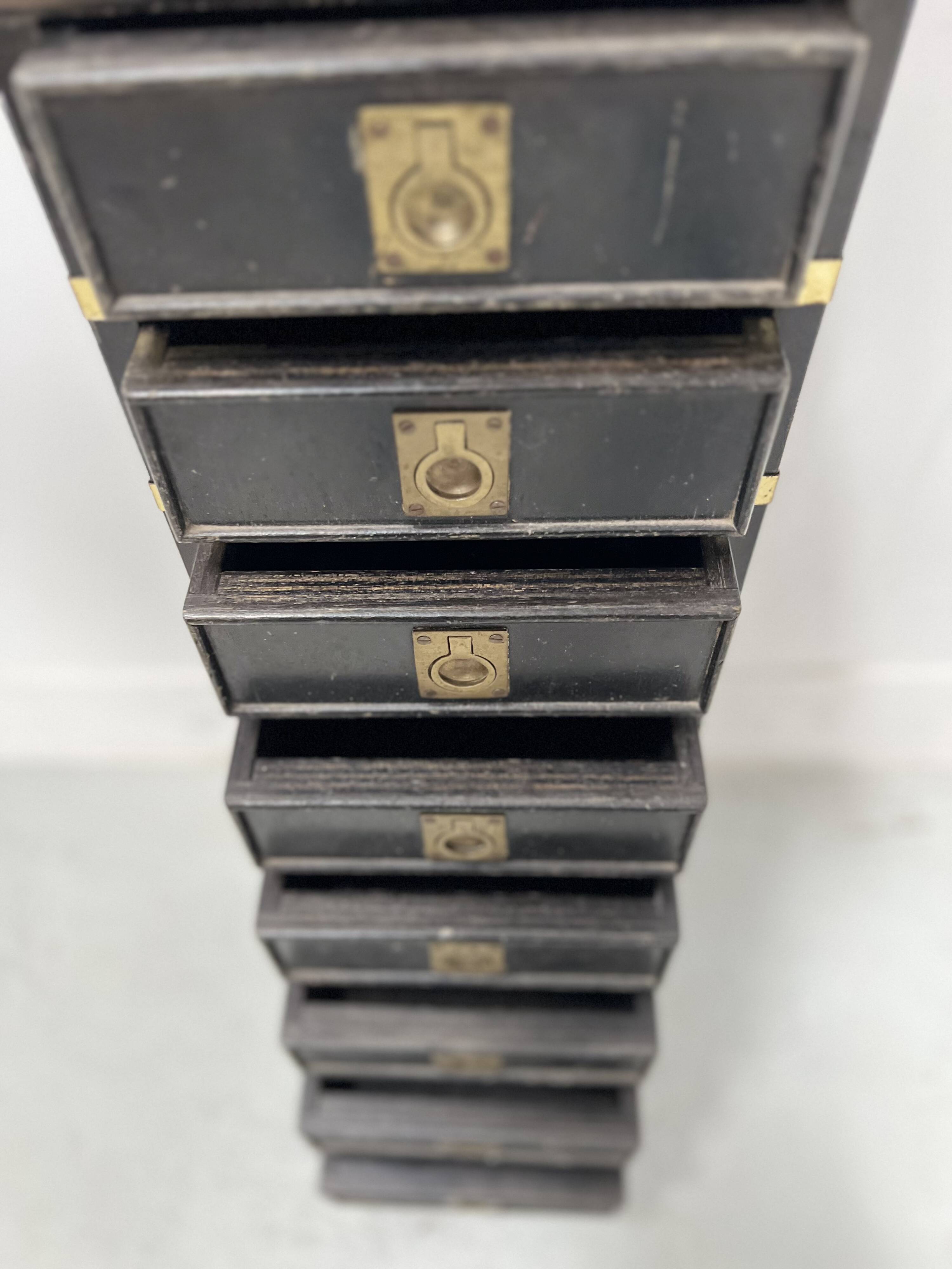 20th Century Black Wooden Cabinet with Eight Small Drawers