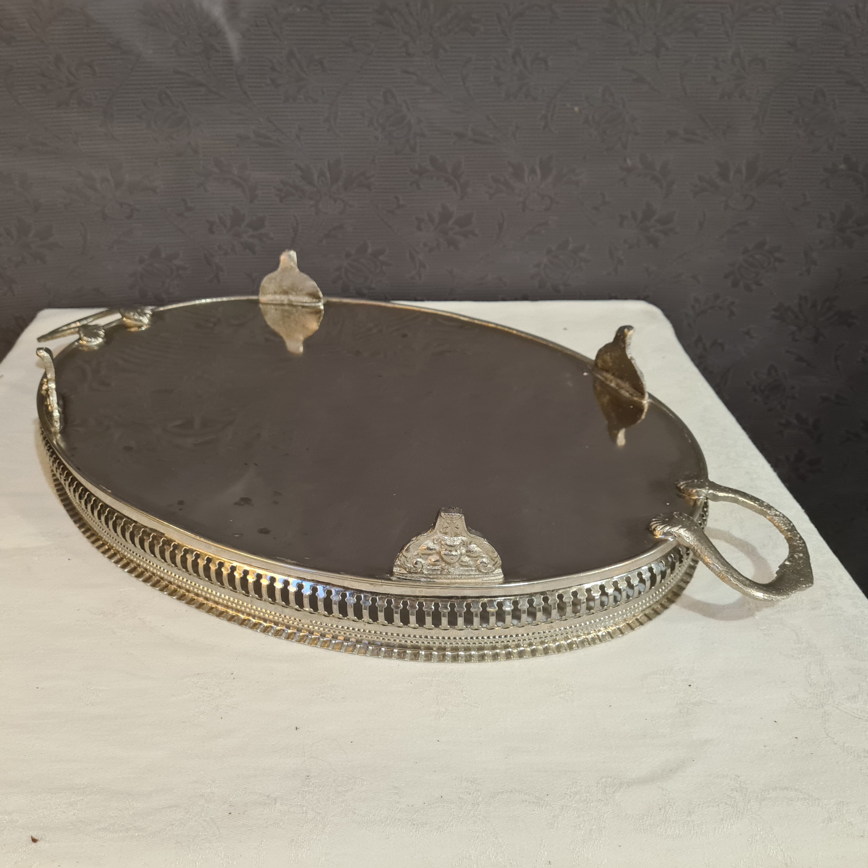 Silver metal serving tray