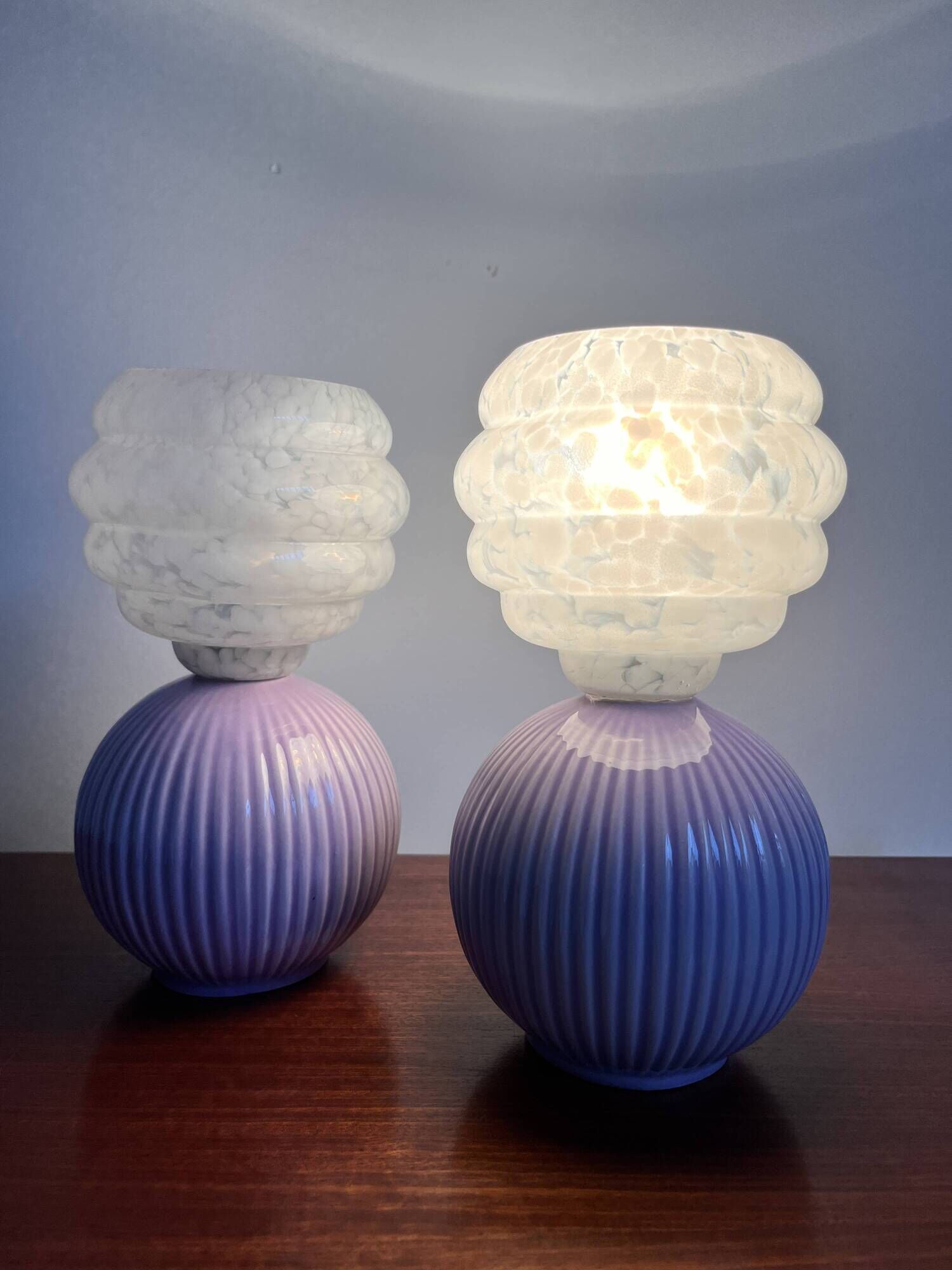 Vintage ceramic and glass bedside lamp pair