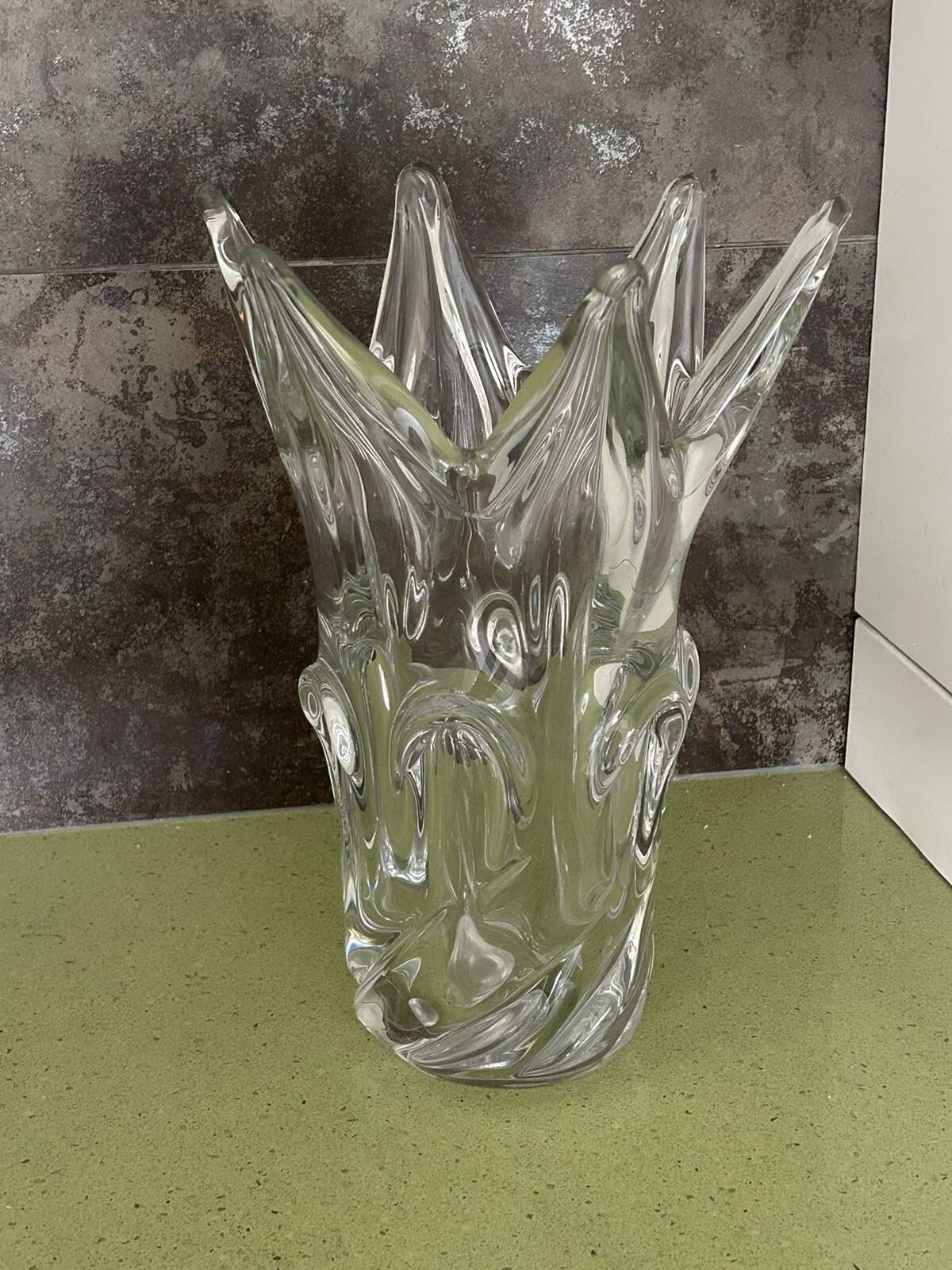 Old large giraffe vase with spikes, crystal, VANNES, Art Deco design, 35 cm.