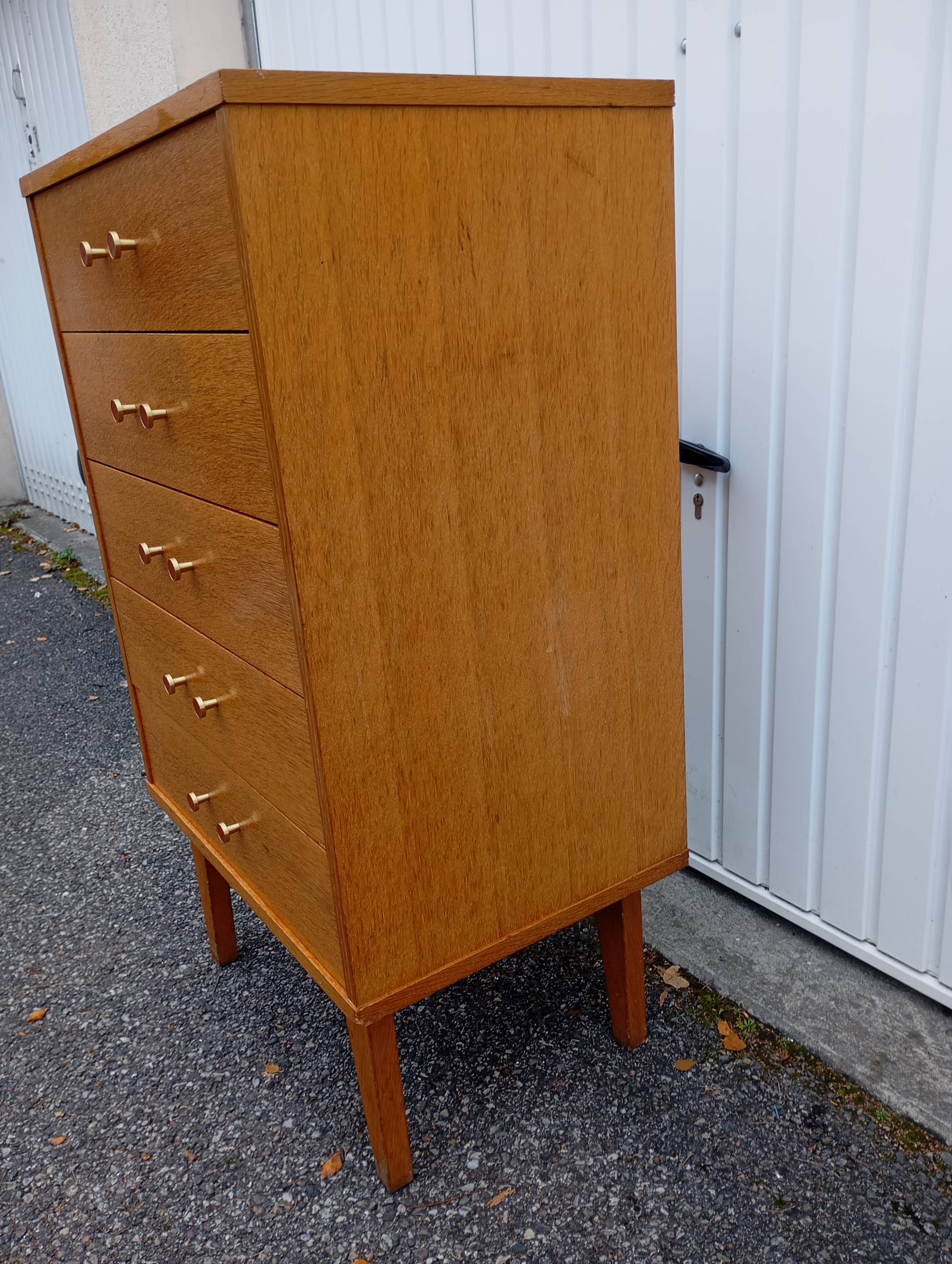 Semainier, chiffonnier vintage chêne clair