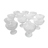 Lot of 12 large dessert cups on foot moulded fruit patterns
