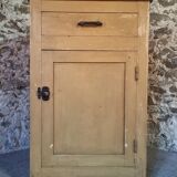 Vintage French Kitchen Work Cabinet - Rustic Painted Pine with Drawer and Cupboard (112 x 70 x 82 cm)