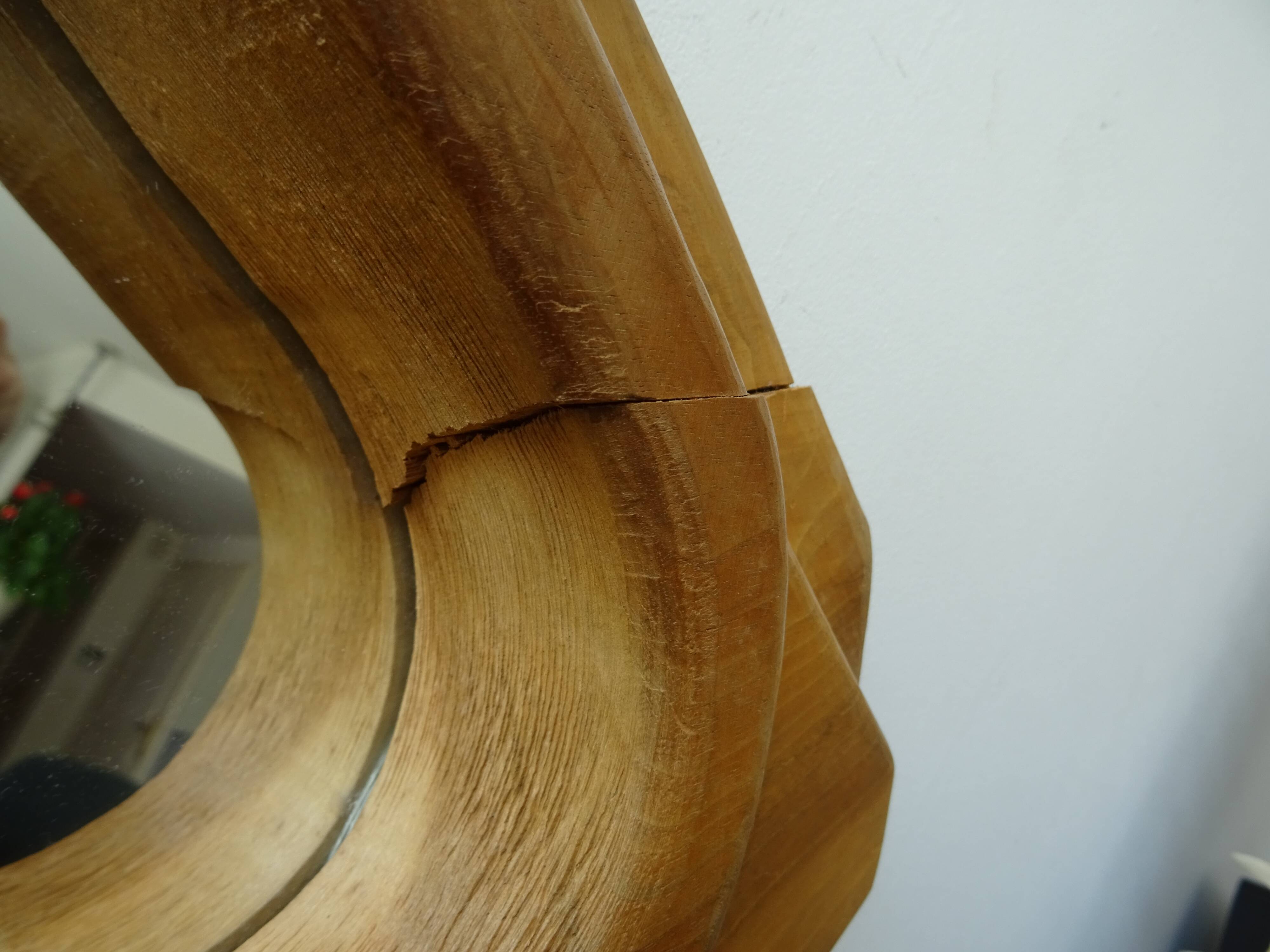 Brutalist free-form solid wood mirror from the 70s